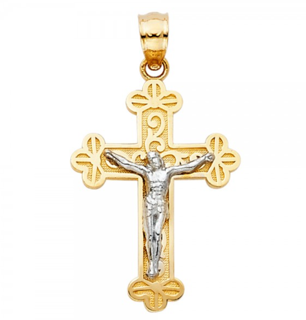 14K 2T Jesus Crucifix Cross Religious Pendant