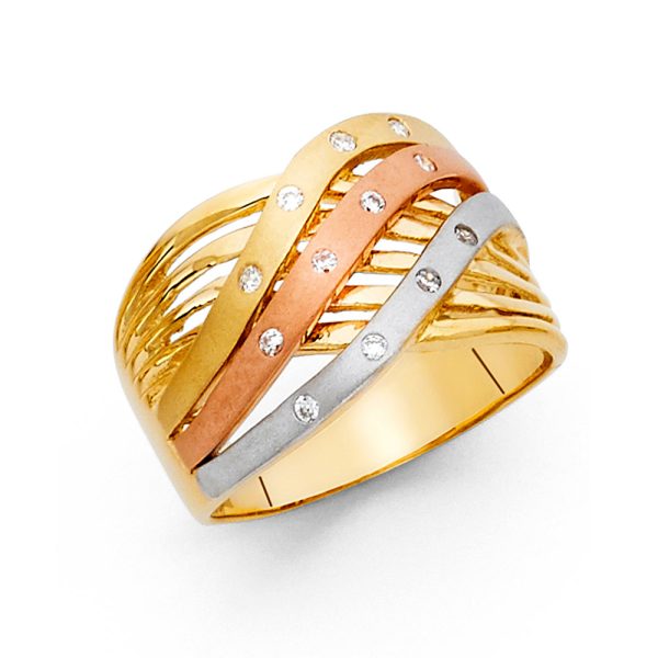 14K 3C CZ Fancy Ring